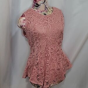 5/$30 NWOT SCOVE Lace Crewneck Peplum Baby pink blush Tank